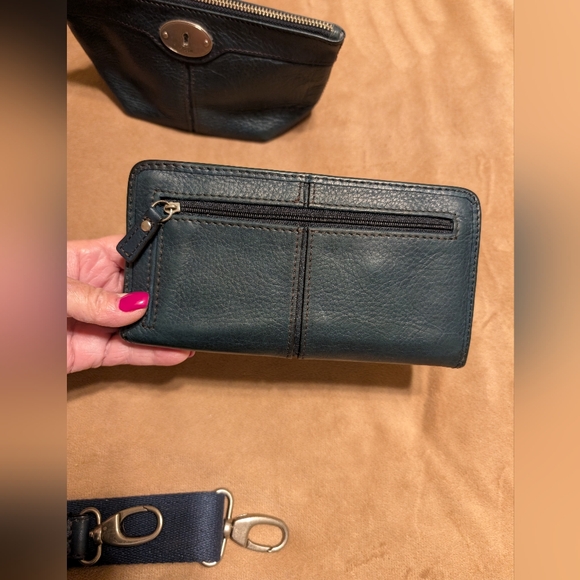 Vintage Fossil Maddox leather satchel w/Matching Color Clutch&Wristlet (3pc Set) - Picture 7 of 16